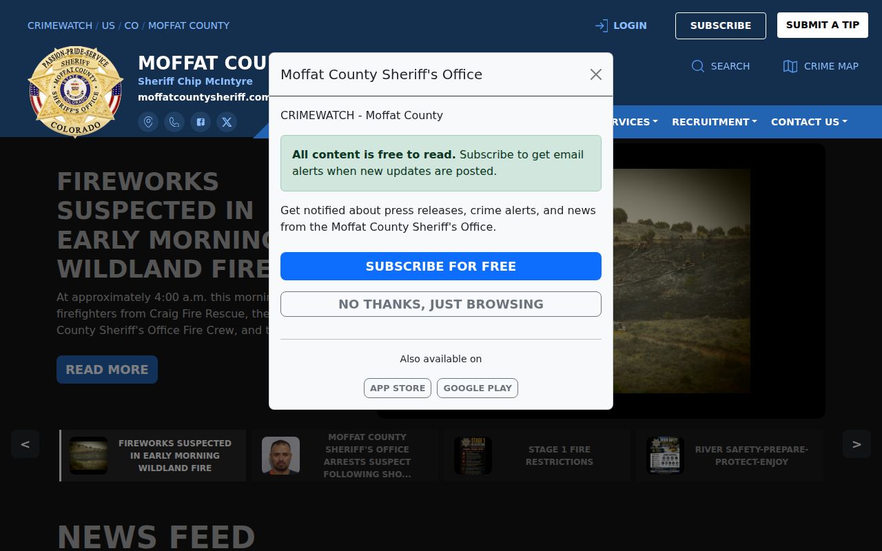 Moffat County Sheriff public portal screenshot