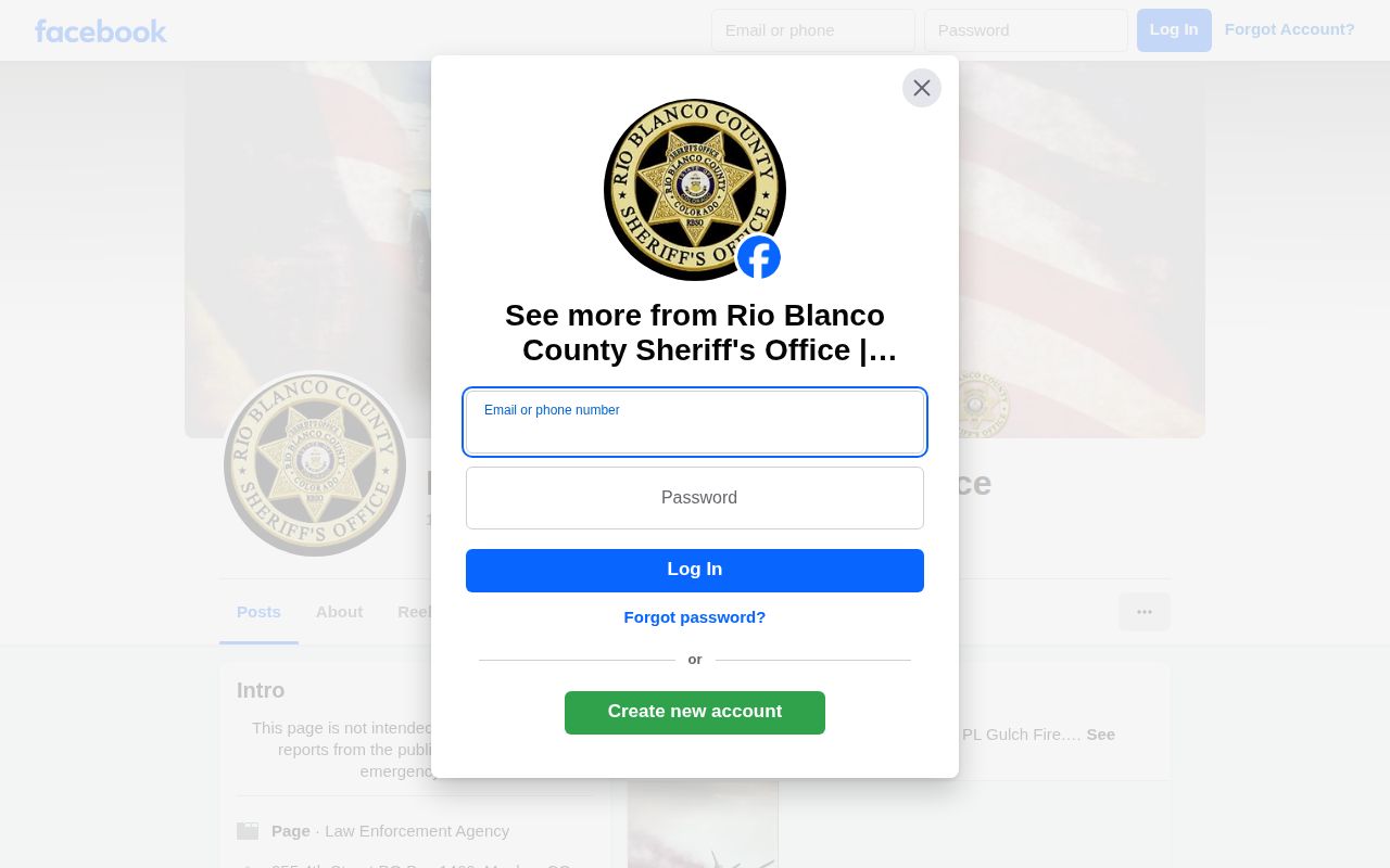 Rio Blanco County Sheriff's Office Facebook page for public notices