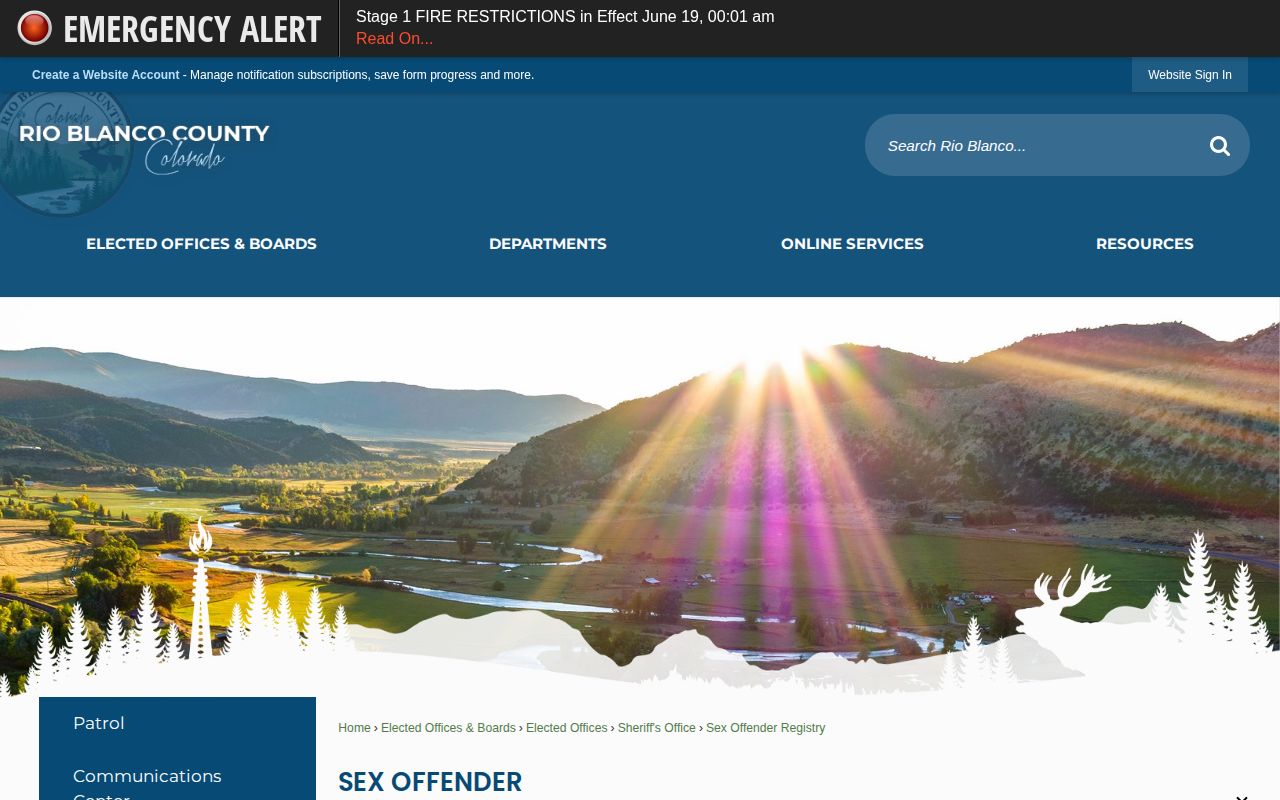 Rio Blanco County registry page showing an official source that is separate from release feeds