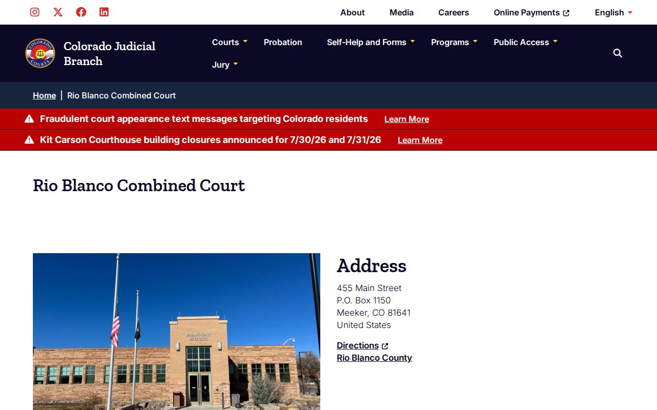Rio Blanco Combined Court official location page screenshot