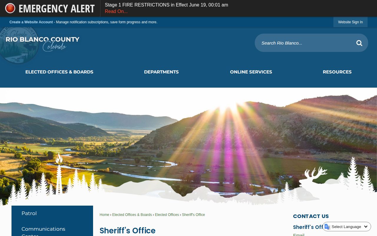 Rio Blanco Sheriff's Office official page screenshot